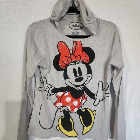 NWOT Disney Minnie Mouse Long Sleeve Hooded Thin Shirt L 11-13 - Picture 1 of 5